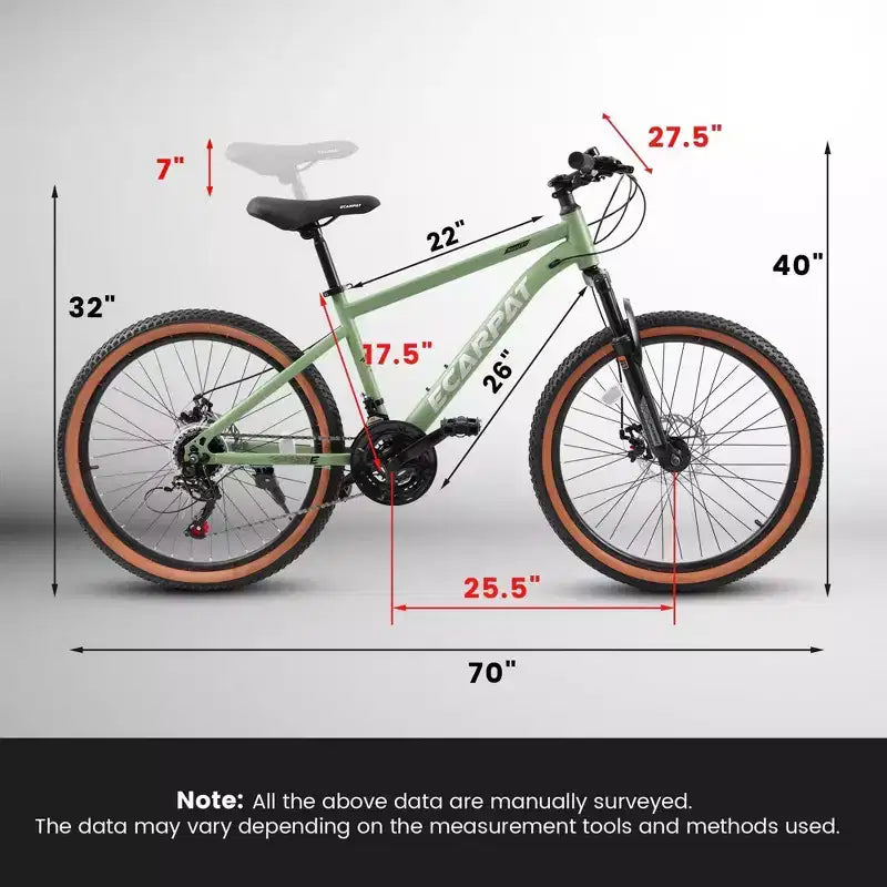 NAYSAYE Bicycle 27.5 Inch Mountain Bike for Adults with Disc Brakes for Commuting and Outdoor Exploration, Green, 70*27.5*40