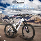 NAYSAYE Bicicletta Mountain Bike da 24 pollici con cambio a 21 velocità e doppi freni a disco per adolescenti e donne, bianco, 66*24.8*35