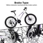NAYSAYE Bicicletta Mountain Bike da 24 pollici con cambio a 21 velocità e doppi freni a disco per adolescenti e donne, bianco, 66*24.8*35