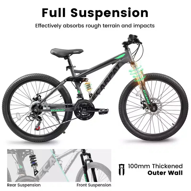 Bicicletta NAYSAYE 27,5 pollici Mountain Bike biammortizzata 21 velocità con doppio ammortizzatore per uomo e donna, grigia, 68,1*27*39,7