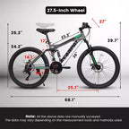 Bicicletta NAYSAYE 27,5 pollici Mountain Bike biammortizzata 21 velocità con doppio ammortizzatore per uomo e donna, grigia, 68,1*27*39,7