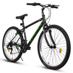 NAYSAYE 26 Inch Mountain Bike with Carbon Steel Frame 21 Speed Dual V Brakes for Adults and Teens for Trail Riding, Black and Green, 69.57*27*39