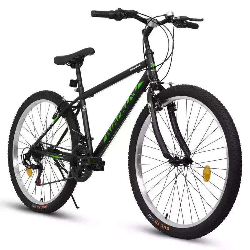 NAYSAYE 26 Inch Mountain Bike with Carbon Steel Frame 21 Speed Dual V Brakes for Adults and Teens for Trail Riding, Black and Green, 69.57*27*39