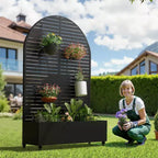 MAYEERTY Planter Box with Trellis Iron Black Arch Louvered Classic Style 72x35x16in 3-Piece Set