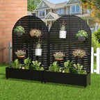 MAYEERTY Planter Box with Trellis Iron Black Arch Louvered Classic Style 72x35x16in 3-Piece Set