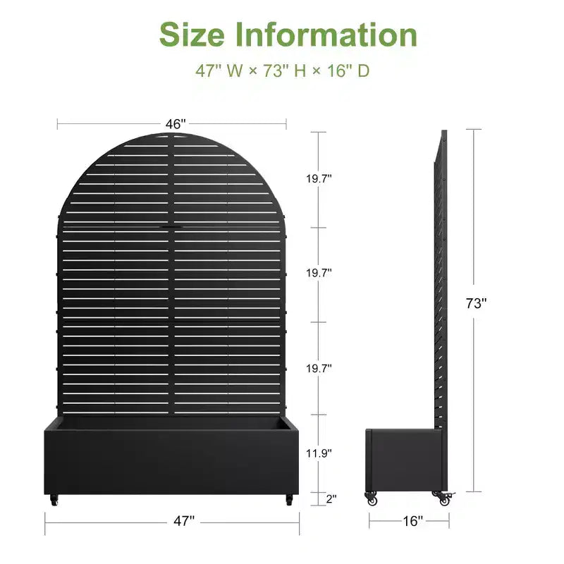 MAYEERTY Planter Box with Trellis Iron Black Arch Louvered Classic Style 72x35x16in 3-Piece Set