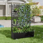MAYEERTY Planter Box with Trellis Iron Black Helen Street 01 Gerald Wide Edge Street Combined Style 72x47x16in 3-Piece Set