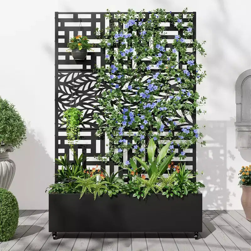 MAYEERTY Planter Box with Trellis Iron Black Helen Street 01 Gerald Wide Edge Street Combined Style 72x47x16in 3-Piece Set