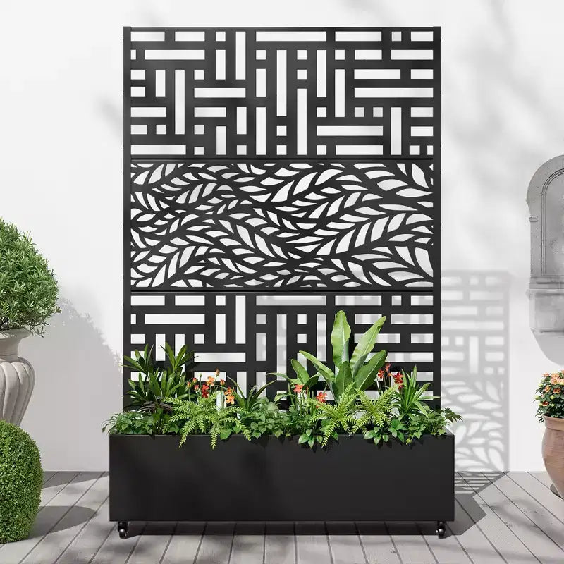 MAYEERTY Planter Box with Trellis Iron Black Helen Street 01 Gerald Wide Edge Street Combined Style 72x47x16in 3-Piece Set