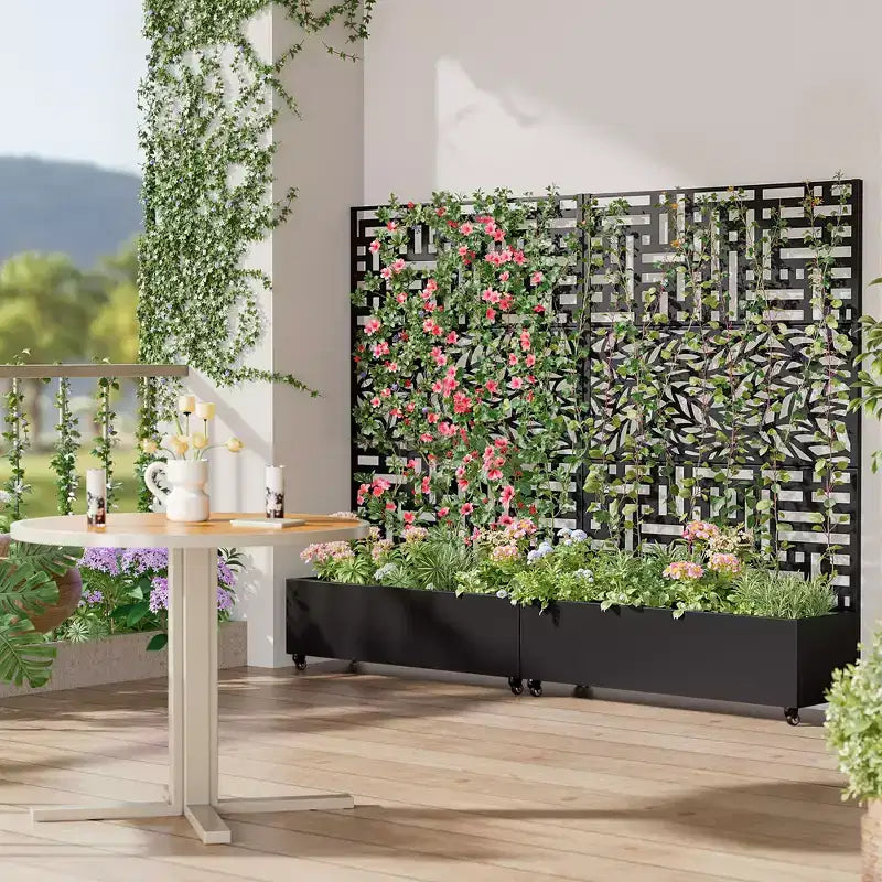 MAYEERTY Planter Box with Trellis Iron Black Helen Street 01 Gerald Wide Edge Street Combined Style 72x47x16in 3-Piece Set