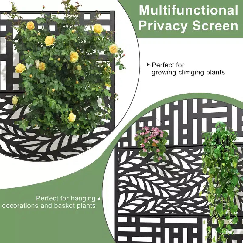 MAYEERTY Planter Box with Trellis Iron Black Helen Street 01 Gerald Wide Edge Street Combined Style 72x47x16in 3-Piece Set