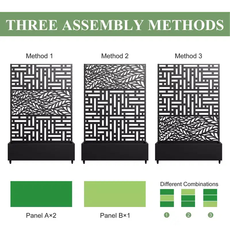 MAYEERTY Planter Box with Trellis Iron Black Helen Street 01 Gerald Wide Edge Street Combined Style 72x47x16in 3-Piece Set