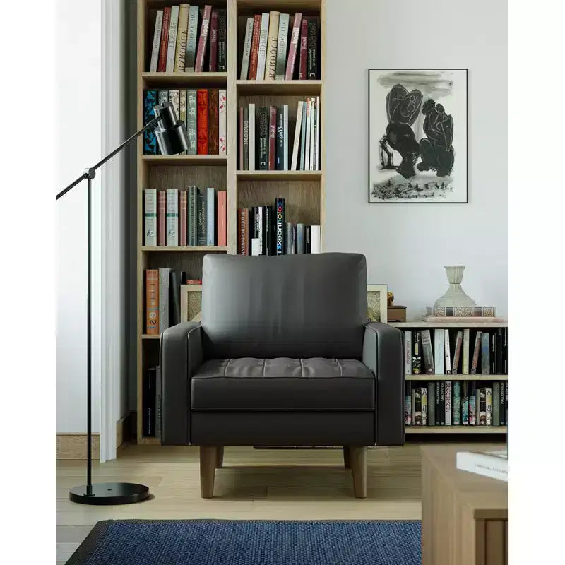 Tree City - 32'' Faux Leather Tufted Square Accent Armchair - Modern Chair for Living Room, Bedroom, Office & Small Spaces
