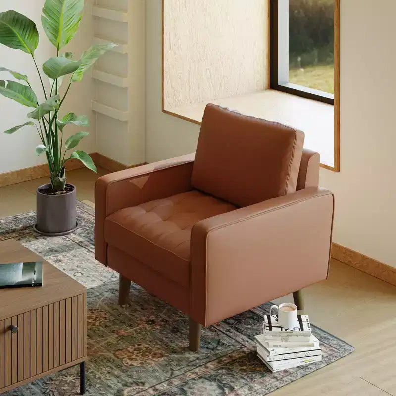 Tree City - 32'' Faux Leather Tufted Square Accent Armchair - Modern Chair for Living Room, Bedroom, Office & Small Spaces