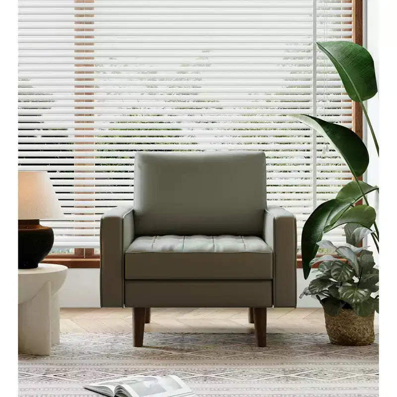 Tree City - 32'' Faux Leather Tufted Square Accent Armchair - Modern Chair for Living Room, Bedroom, Office & Small Spaces