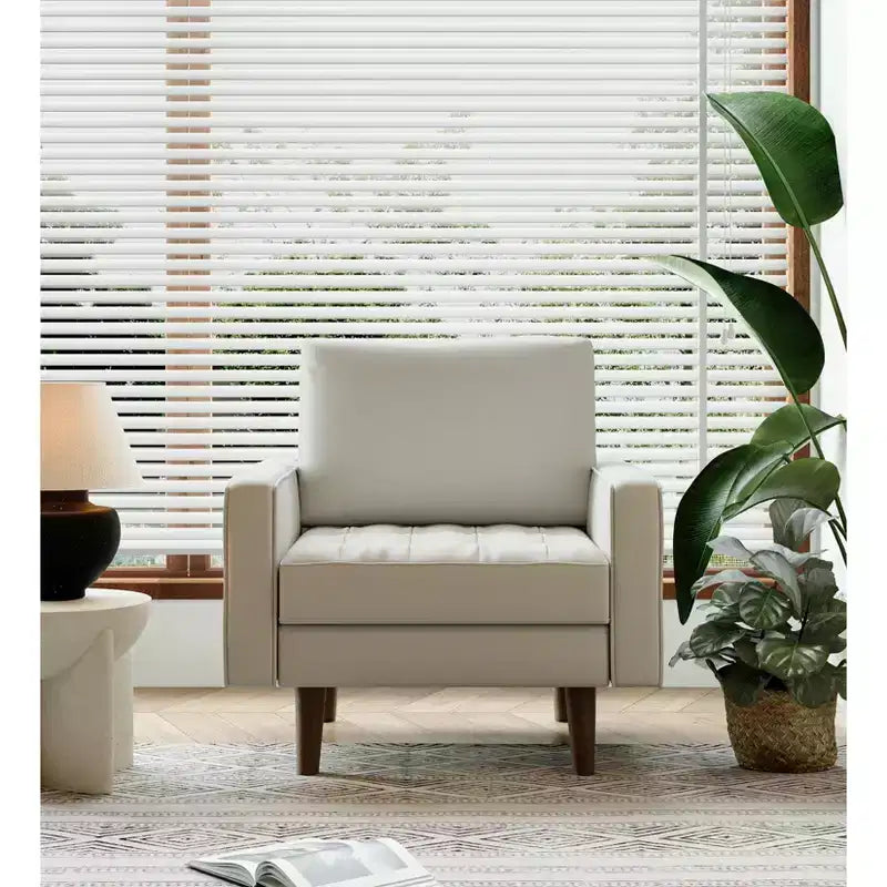 Tree City - 32'' Faux Leather Tufted Square Accent Armchair - Modern Chair for Living Room, Bedroom, Office & Small Spaces