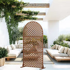 MAYEERTY Room Divider Screen Laurence Diamond Brown Arch Galvanized Sheet 72x35x16in 3-Piece Set