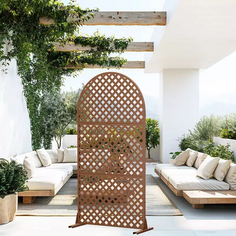 MAYEERTY Room Divider Screen Laurence Diamond Brown Arch Galvanized Sheet 72x35x16in 3-Piece Set