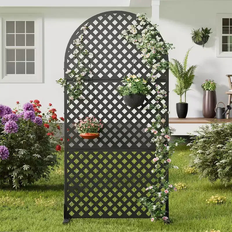 MAYEERTY Room Divider Screen Laurence Diamond Brown Arch Galvanized Sheet 72x35x16in 3-Piece Set