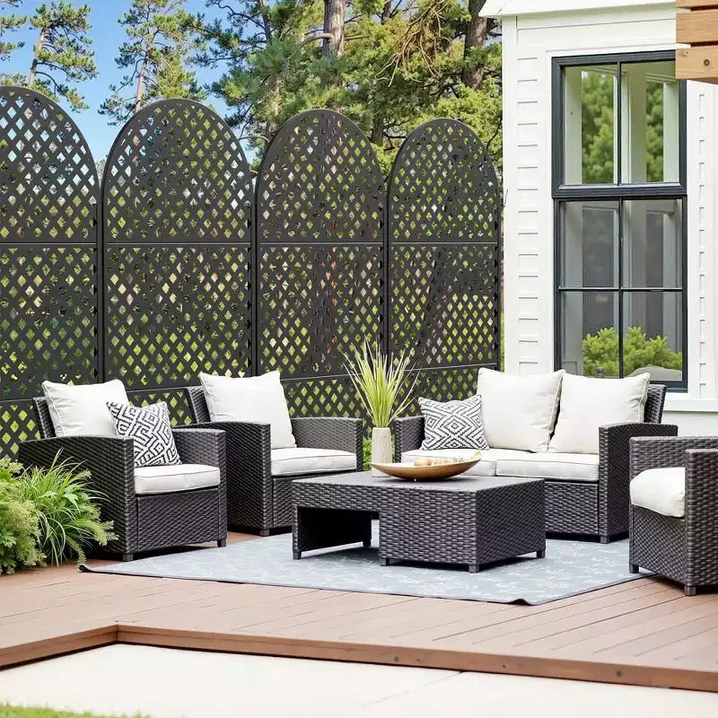 MAYEERTY Room Divider Screen Laurence Diamond Brown Arch Galvanized Sheet 72x35x16in 3-Piece Set