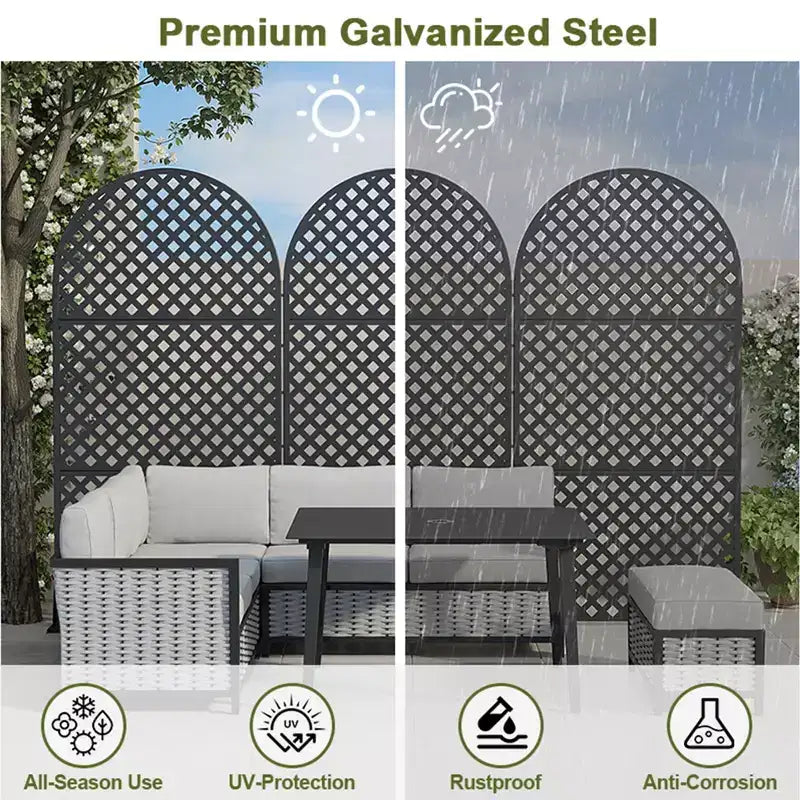 MAYEERTY Room Divider Screen Laurence Diamond Brown Arch Galvanized Sheet 72x35x16in 3-Piece Set