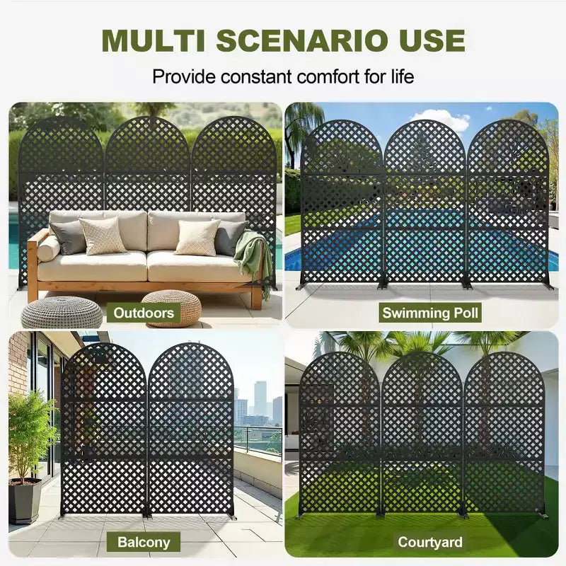 MAYEERTY Room Divider Screen Laurence Diamond Brown Arch Galvanized Sheet 72x35x16in 3-Piece Set