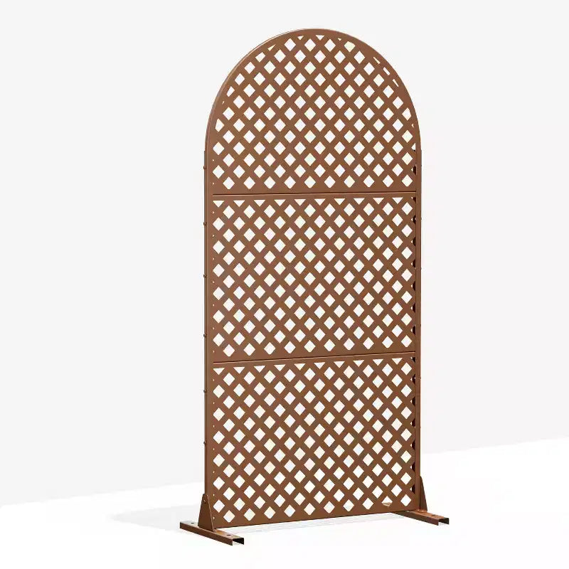 MAYEERTY Room Divider Screen Laurence Diamond Brown Arch Galvanized Sheet 72x35x16in 3-Piece Set