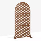 MAYEERTY Room Divider Screen Laurence Diamond Brown Arch Galvanized Sheet 72x35x16in 3-Piece Set