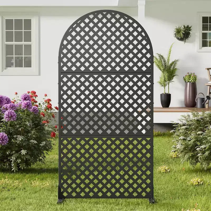 MAYEERTY Room Divider Screen Laurence Diamond Brown Arch Galvanized Sheet 72x35x16in 3-Piece Set