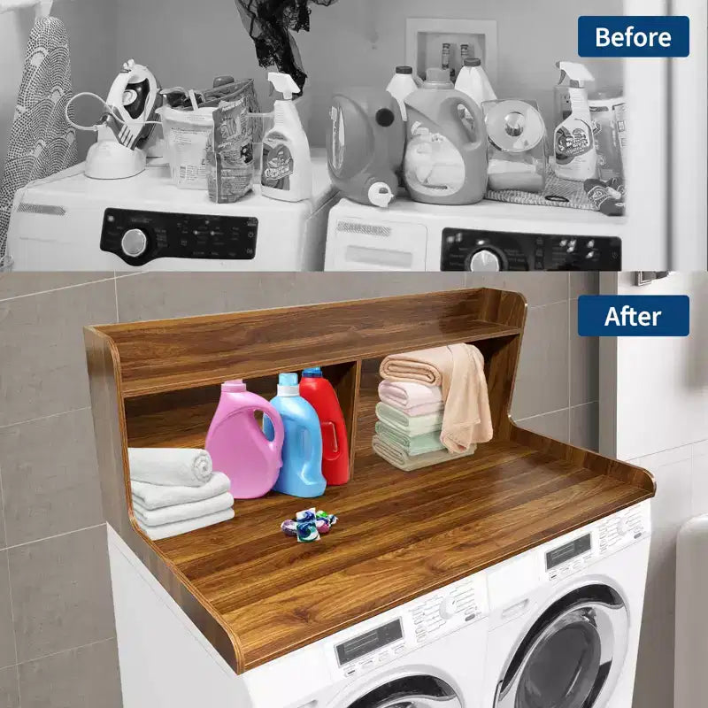 TROPOW 2-Tier Laundry Countertop (54x27.55x19.68), Washer/Dryer Cover with 2.75 Edge Rails&Anti-Slip Pads for Laundry Room Storage