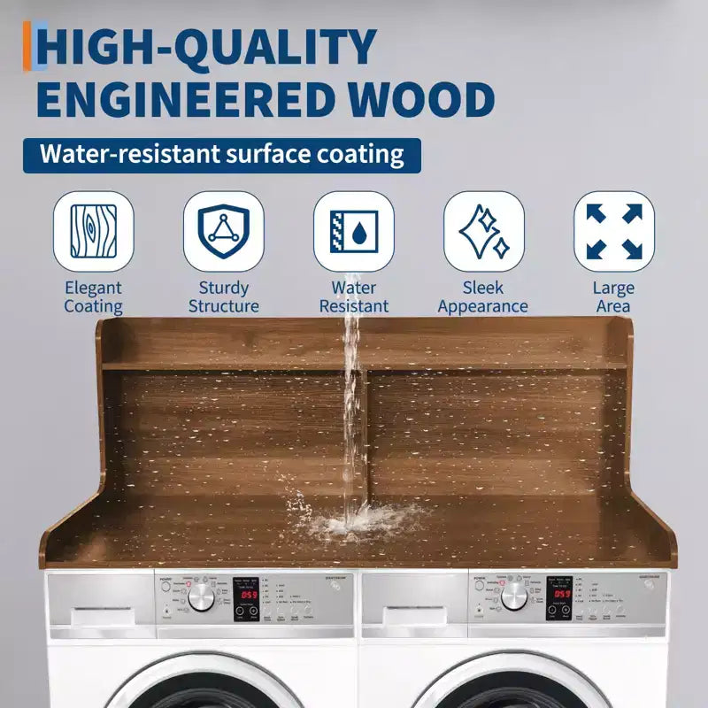 TROPOW 2-Tier Laundry Countertop (54x27.55x19.68), Washer/Dryer Cover with 2.75 Edge Rails&Anti-Slip Pads for Laundry Room Storage