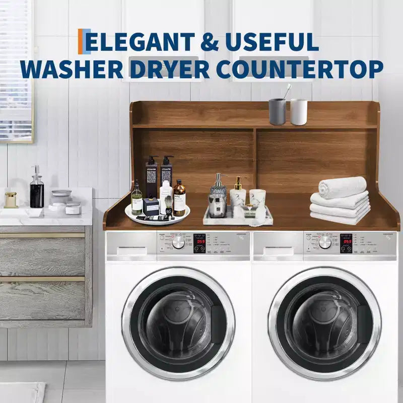 TROPOW 2-Tier Laundry Countertop (54x27.55x19.68), Washer/Dryer Cover with 2.75 Edge Rails&Anti-Slip Pads for Laundry Room Storage