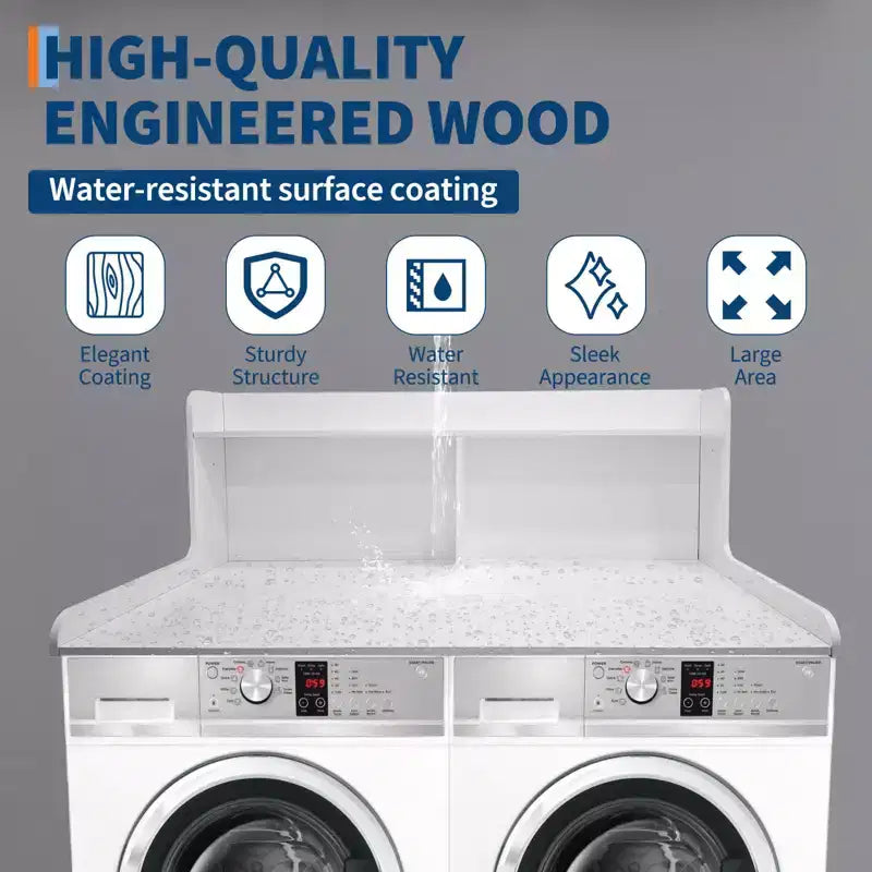 TROPOW 2-Tier Laundry Countertop (54x27.55x19.68), Washer/Dryer Cover with 2.75 Edge Rails&Anti-Slip Pads for Laundry Room Storage