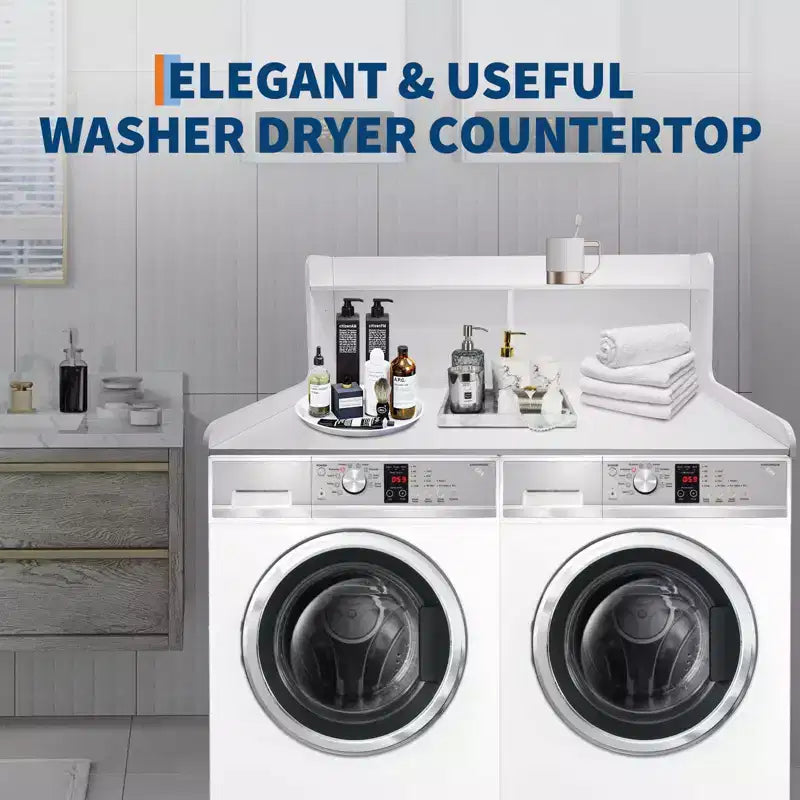 TROPOW 2-Tier Laundry Countertop (54x27.55x19.68), Washer/Dryer Cover with 2.75 Edge Rails&Anti-Slip Pads for Laundry Room Storage