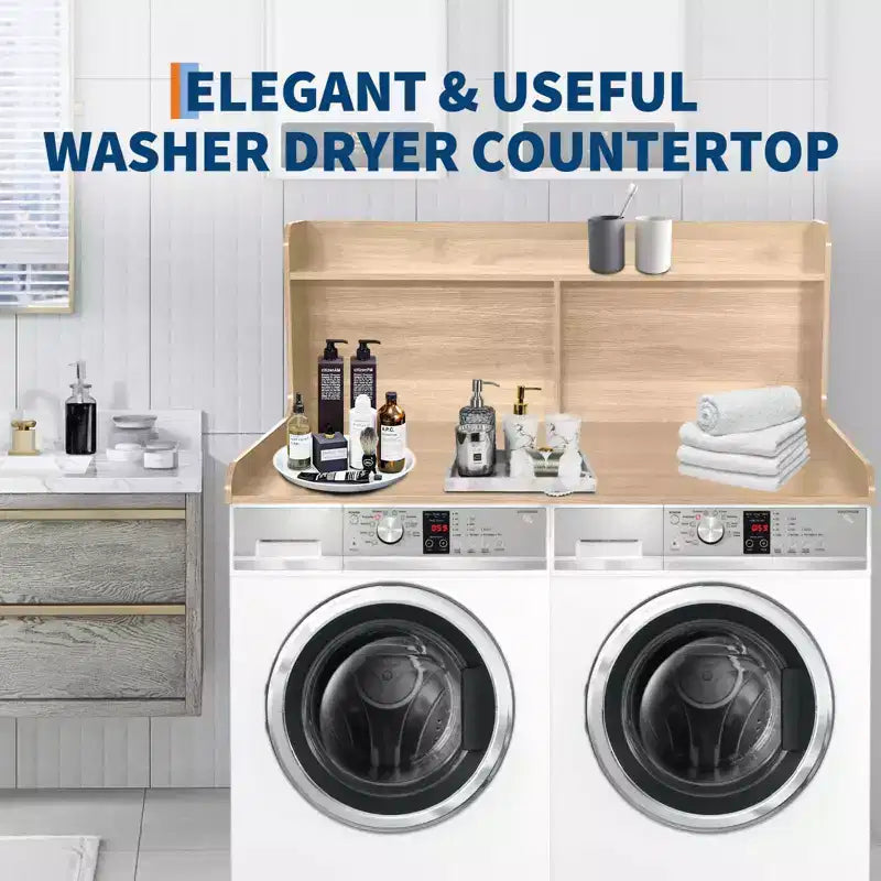 TROPOW 2-Tier Laundry Countertop (54x27.55x19.68), Washer/Dryer Cover with 2.75 Edge Rails&Anti-Slip Pads for Laundry Room Storage