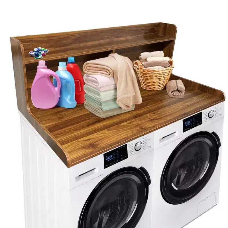 TROPOW 2-Tier Laundry Countertop (54x27.55x19.68), Washer/Dryer Cover with 2.75 Edge Rails&Anti-Slip Pads for Laundry Room Storage
