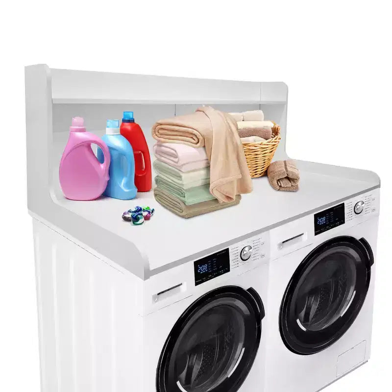 TROPOW 2-Tier Laundry Countertop (54x27.55x19.68), Washer/Dryer Cover with 2.75 Edge Rails&Anti-Slip Pads for Laundry Room Storage