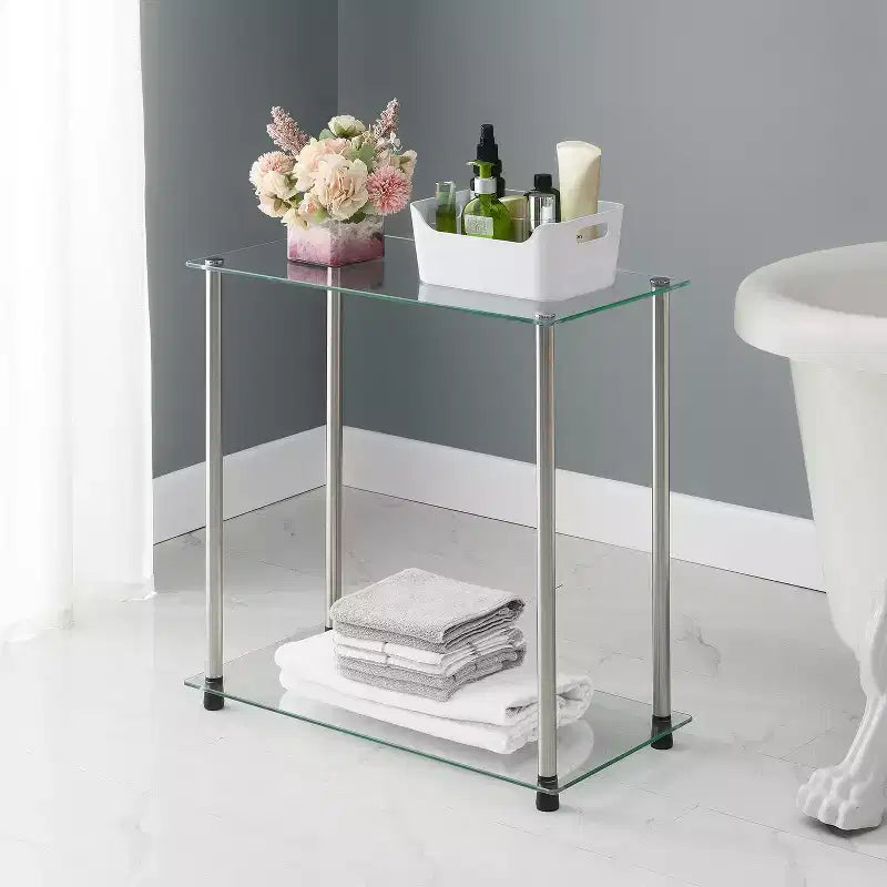 HomeStock Tavolino da Salotto Rettangolare in Vetro Colore Argento Altezza 24 pollici 1 pezzo