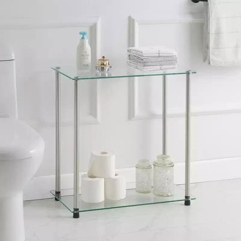 HomeStock Tavolino da Salotto Rettangolare in Vetro Colore Argento Altezza 24 pollici 1 pezzo
