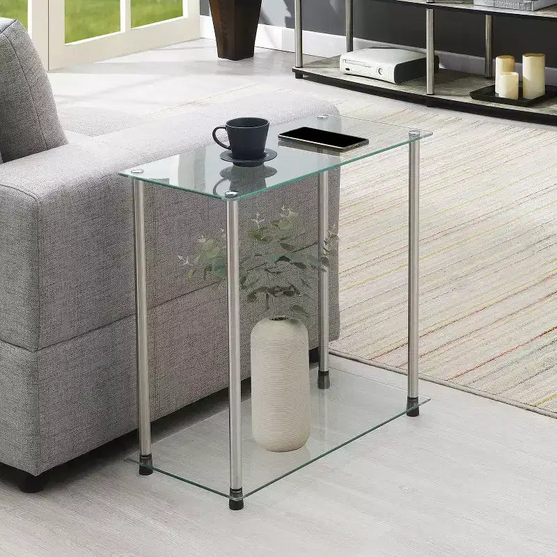 HomeStock Tavolino da Salotto Rettangolare in Vetro Colore Argento Altezza 24 pollici 1 pezzo