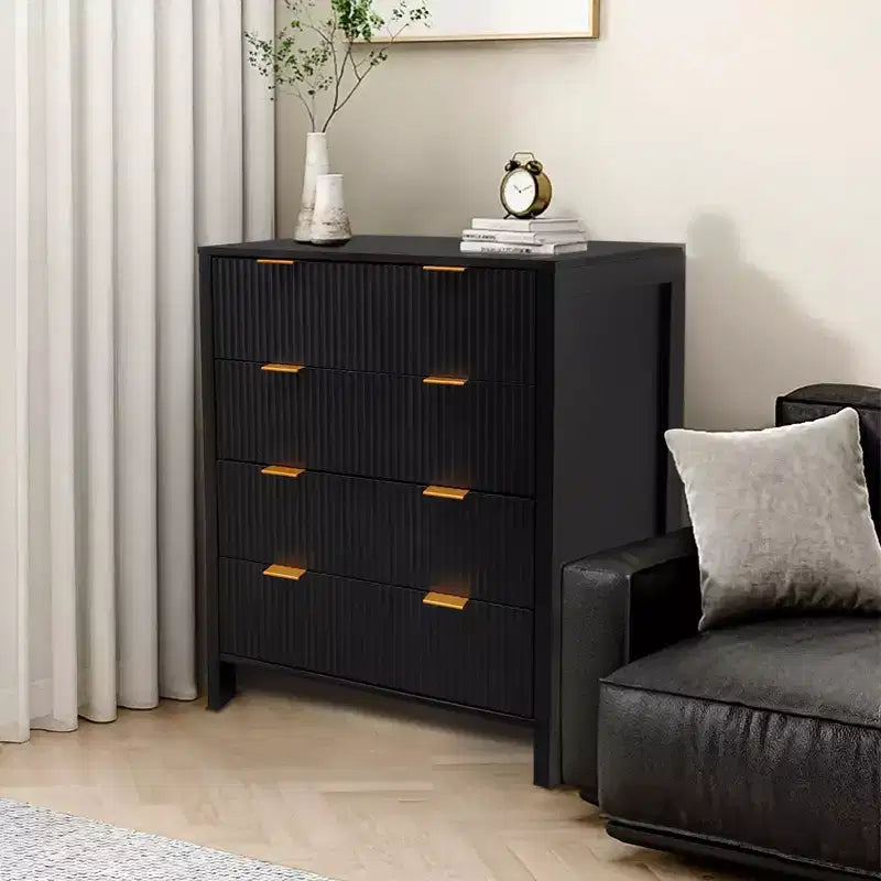 Dresser, Chest of Drawers, 4 Drawer Dresser, Waveform Fluted Panel Wood Dresser, Modern Dressers for Storage Drawers for Bedroom, Closet Living Room