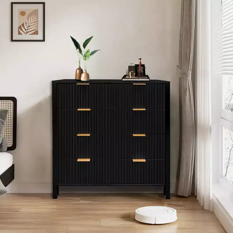 Comò, Cassettiera, Cassettiera a 4 Cassetti, Cassettiera in Legno con Pannello Scanalato a Onda, Cassettiere Moderne per Cassetti Contenitori per Camera da Letto, Armadio e Soggiorno