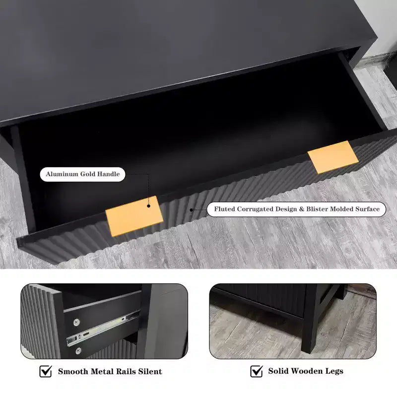Comò, Cassettiera, Cassettiera a 4 Cassetti, Cassettiera in Legno con Pannello Scanalato a Onda, Cassettiere Moderne per Cassetti Contenitori per Camera da Letto, Armadio e Soggiorno