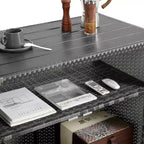 NAYSAYE Bar Serving Cart Outdoor Wicker Wine and Beverage Counter with Glass Top for Patio , Gray, 35.2*20.6*34.2