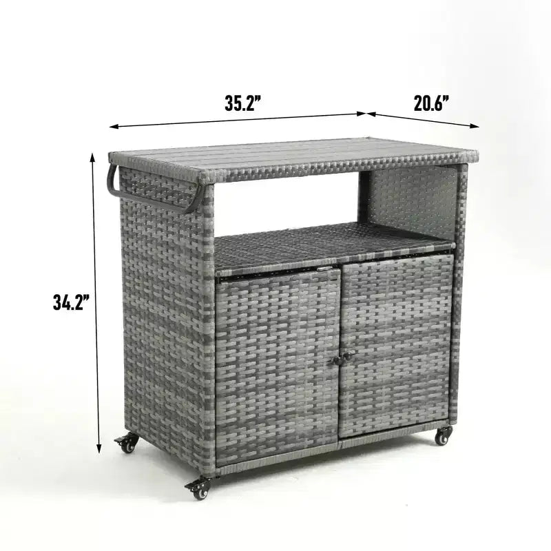 NAYSAYE Bar Serving Cart Outdoor Wicker Wine and Beverage Counter with Glass Top for Patio , Gray, 35.2*20.6*34.2