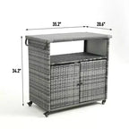 NAYSAYE Bar Serving Cart Outdoor Wicker Wine and Beverage Counter with Glass Top for Patio , Gray, 35.2*20.6*34.2
