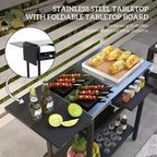 NAYSAYE Bar Serving Cart Outdoor Kitchen Island with Stainless Steel Top and Storage for Patio , Black, 48*24.4*33.1