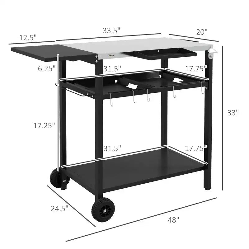 NAYSAYE Bar Serving Cart Outdoor Kitchen Island with Stainless Steel Top and Storage for Patio , Black, 48*24.4*33.1