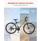 Bicicletta VEVOR Mountain Bike, MTB da 29 pollici con sospensioni anteriori, cambio SHIMANO a 21 velocità, doppi freni a disco, telaio in lega di alluminio, nera
