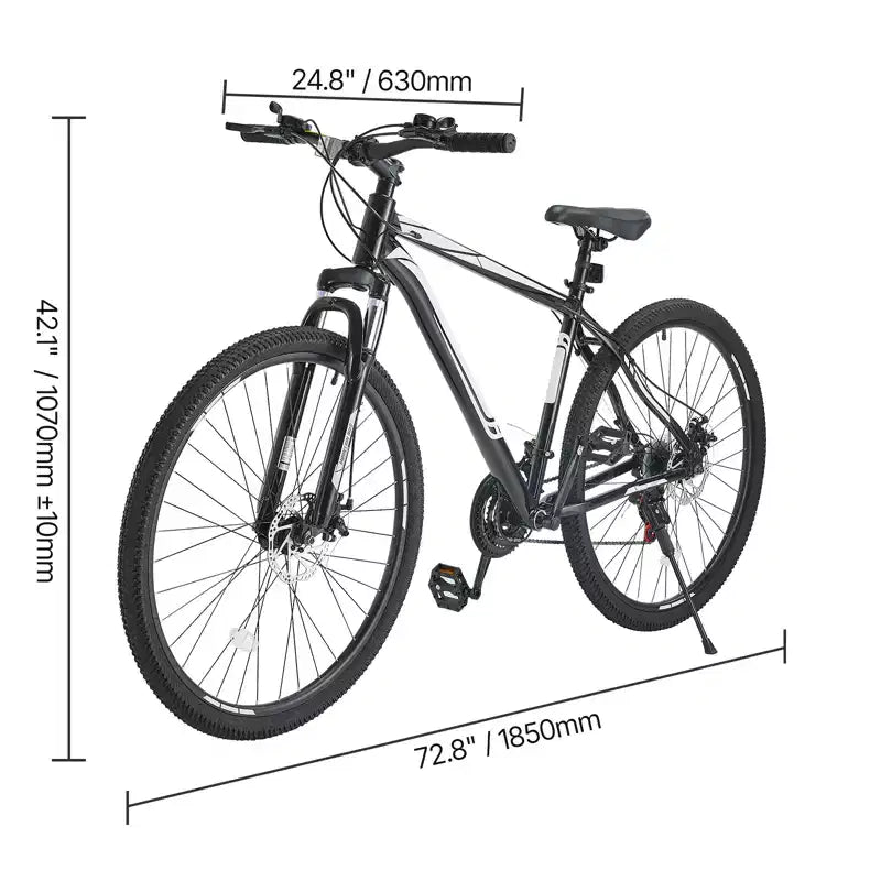 Bicicletta VEVOR Mountain Bike, MTB da 29 pollici con sospensioni anteriori, cambio SHIMANO a 21 velocità, doppi freni a disco, telaio in lega di alluminio, nera
